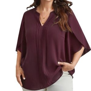 Bloomchic Petal Sleeve burgundy Toothpick Pleats Shirt size 1X (14-16)